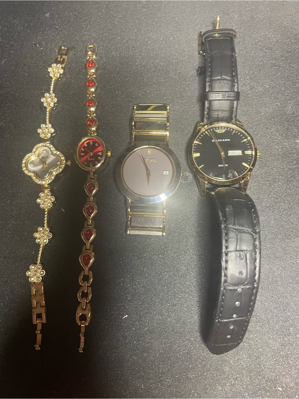 Black and Gold Women's Leather Strap Watch